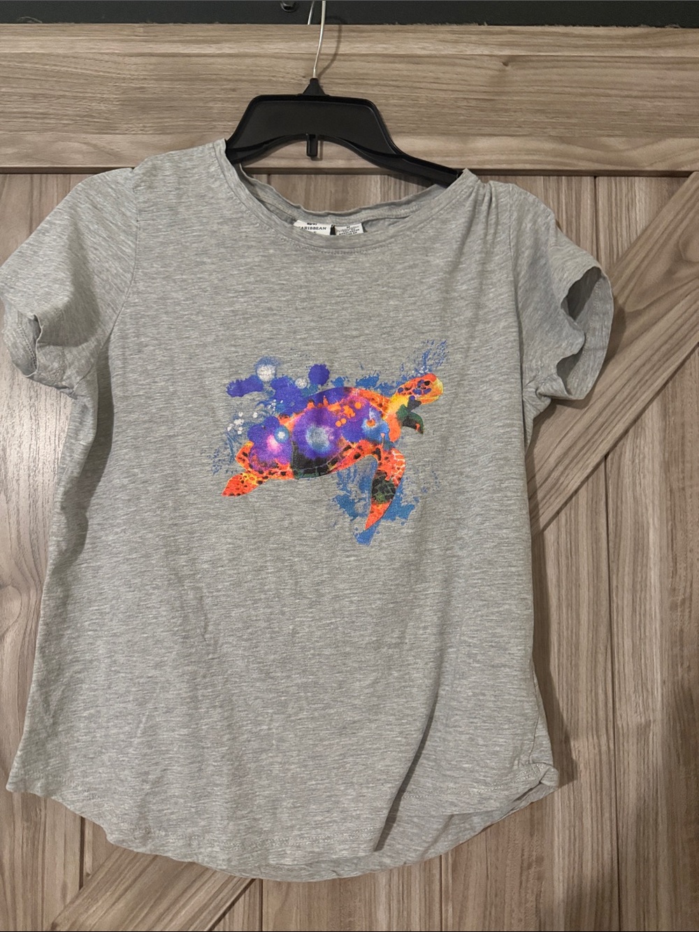 Caribbean Joe Light Gray Tee with Neon Turtle Graphic
